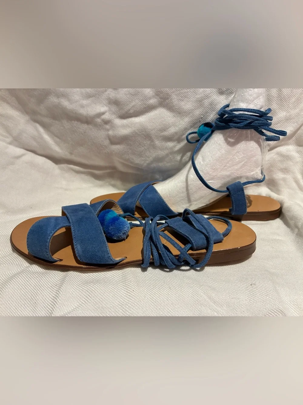 J. Crew Blue Lace-Up Suede Flat Sandals, Made in Italy, sz US 5